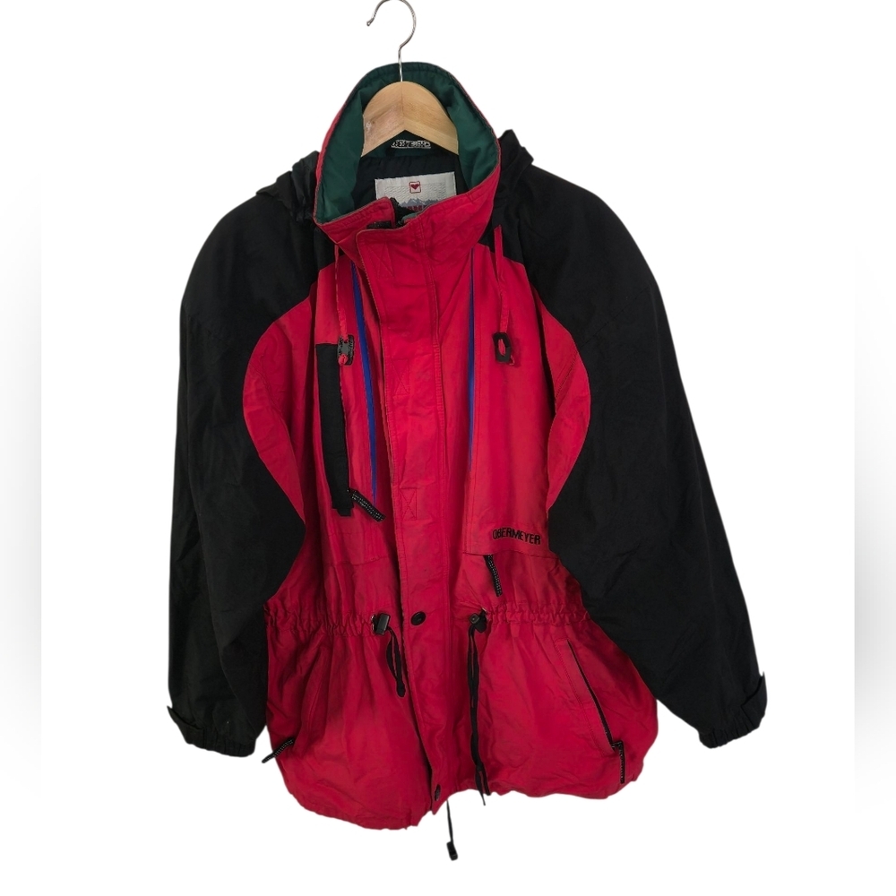 Vintage Obermeyer Men's Skiwear Ski Jacket Color Block Red Black Size Medium